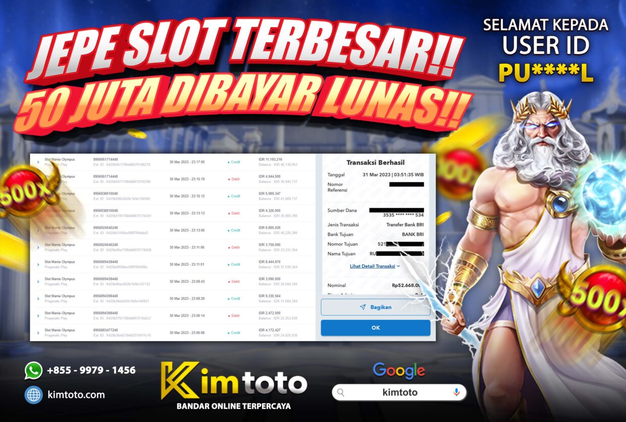 BUKTI PEMBAYARAN MEMBER JP SLOT ONLINE DI KIMTOTO USER ID PUL