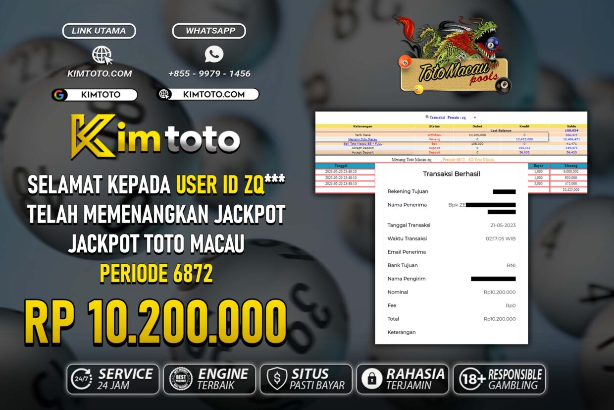 BUKTI PEMBAYARAN MEMBER JP TOGEL TOTOMACAU DI KIMTOTO USER ID ZQ