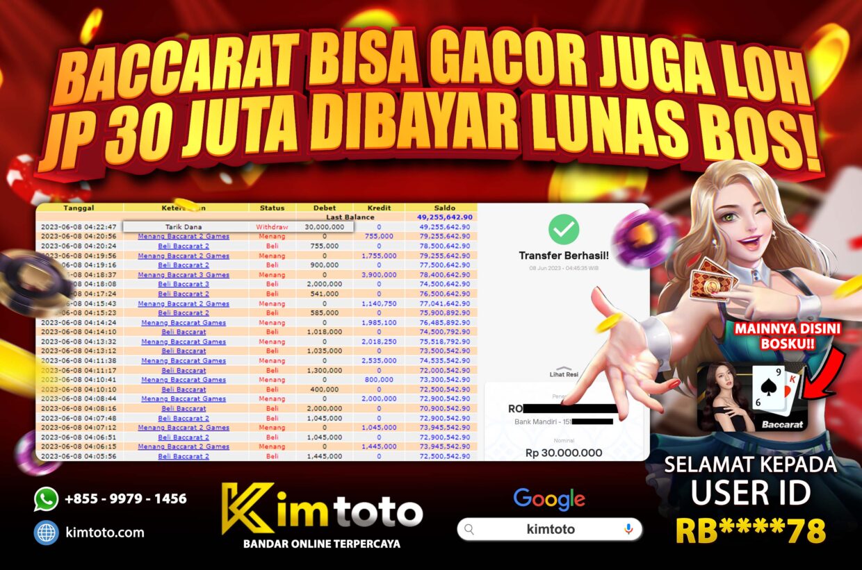 BUKTI PEMBAYARAN MEMBER JP LIVECASINO DI KIMTOTO USER ID RB78