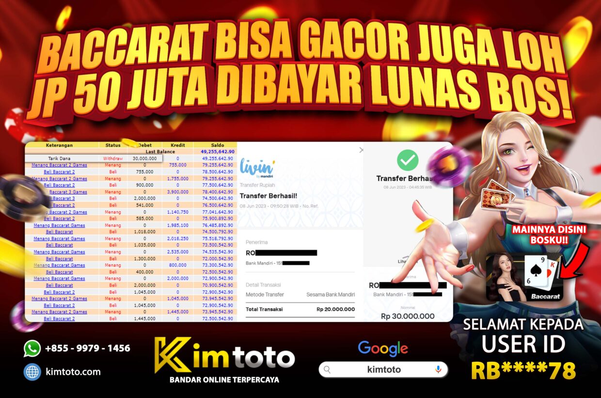 BUKTI PEMBAYARAN MEMBER JP LIVECASINO DI KIMTOTO USER ID RB78