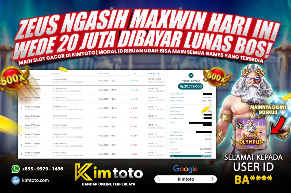 BUKTI PEMBAYARAN MEMBER JP SLOT ONLINE DI KIMTOTO USER ID BA