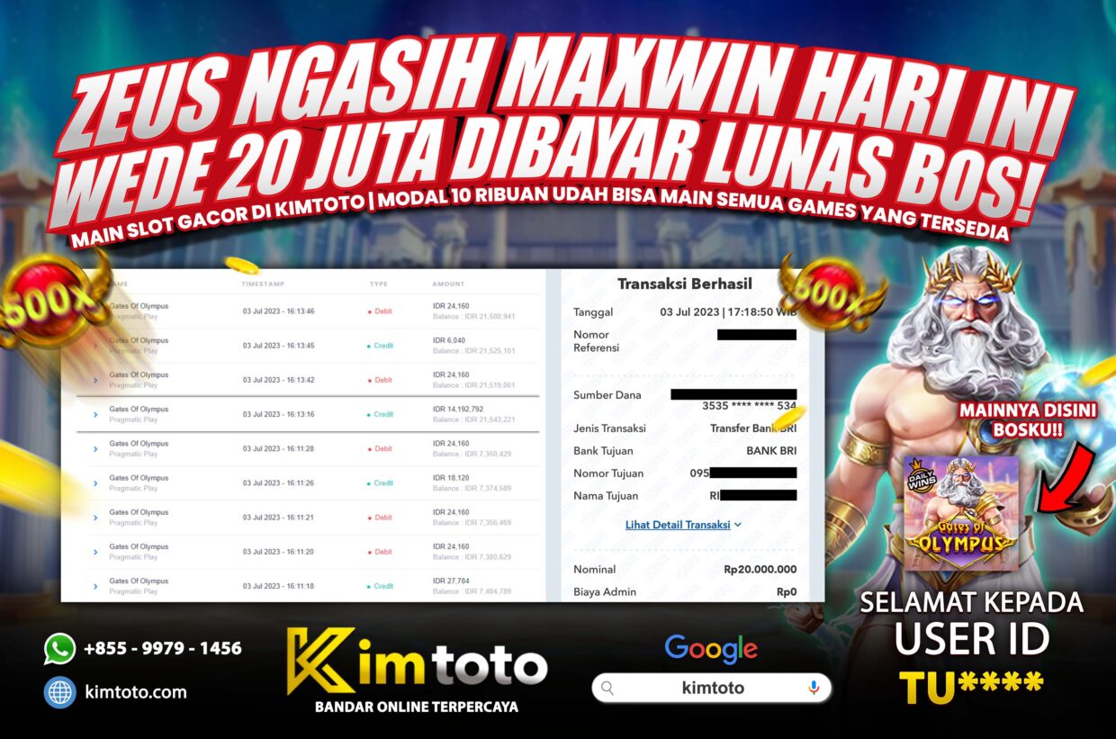 BUKTI PEMBAYARAN MEMBER JP SLOT ONLINE DI KIMTOTO USER ID TU