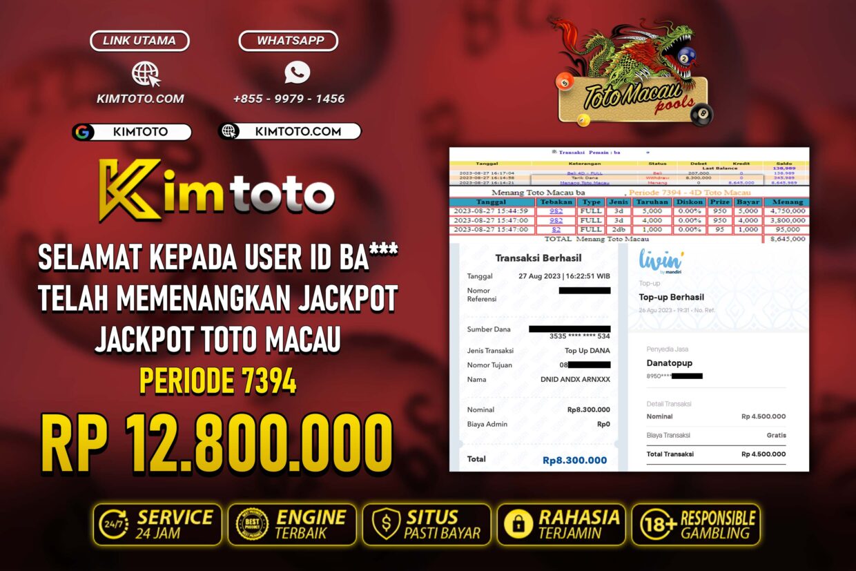 BUKTI PEMBAYARAN MEMBER JP TOGEL TOTOMACAU DI KIMTOTO USER ID BA