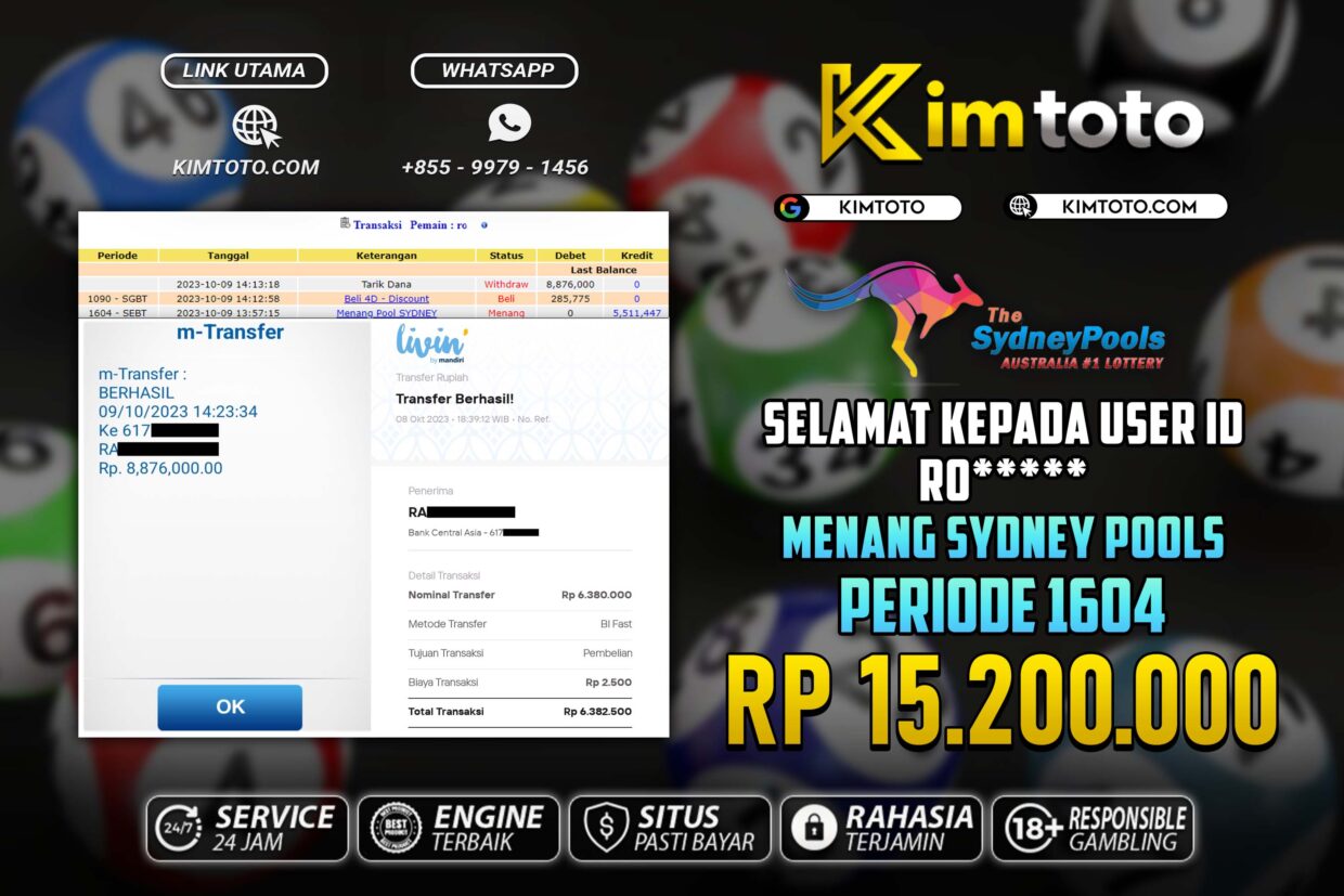 BUKTI PEMBAYARAN MEMBER JP TOGEL SYDNEY DI KIMTOTO USER ID RO