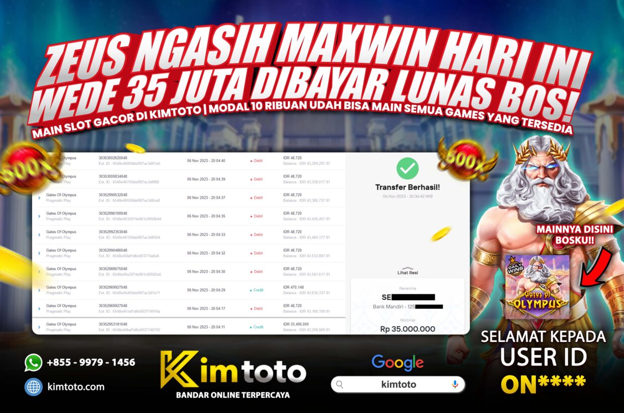 BUKTI PEMBAYARAN MEMBER JP SLOT ONLINE DI KIMTOTO USER ID ON