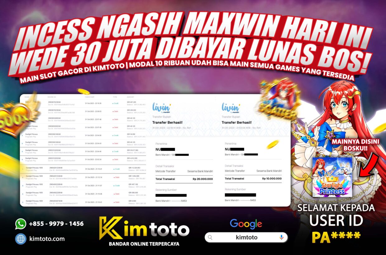 BUKTI PEMBAYARAN MEMBER JP SLOT ONLINE DI KIMTOTO USER ID PA