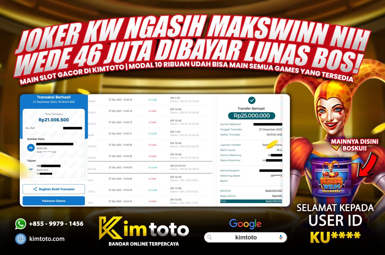 BUKTI PEMBAYARAN MEMBER JP SLOT ONLINE DI KIMTOTO USER ID KU