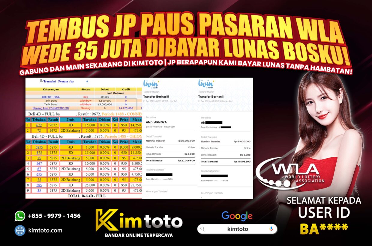 BUKTI PEMBAYARAN MEMBER JP TOGEL WLA DI KIMTOTO USER ID BA