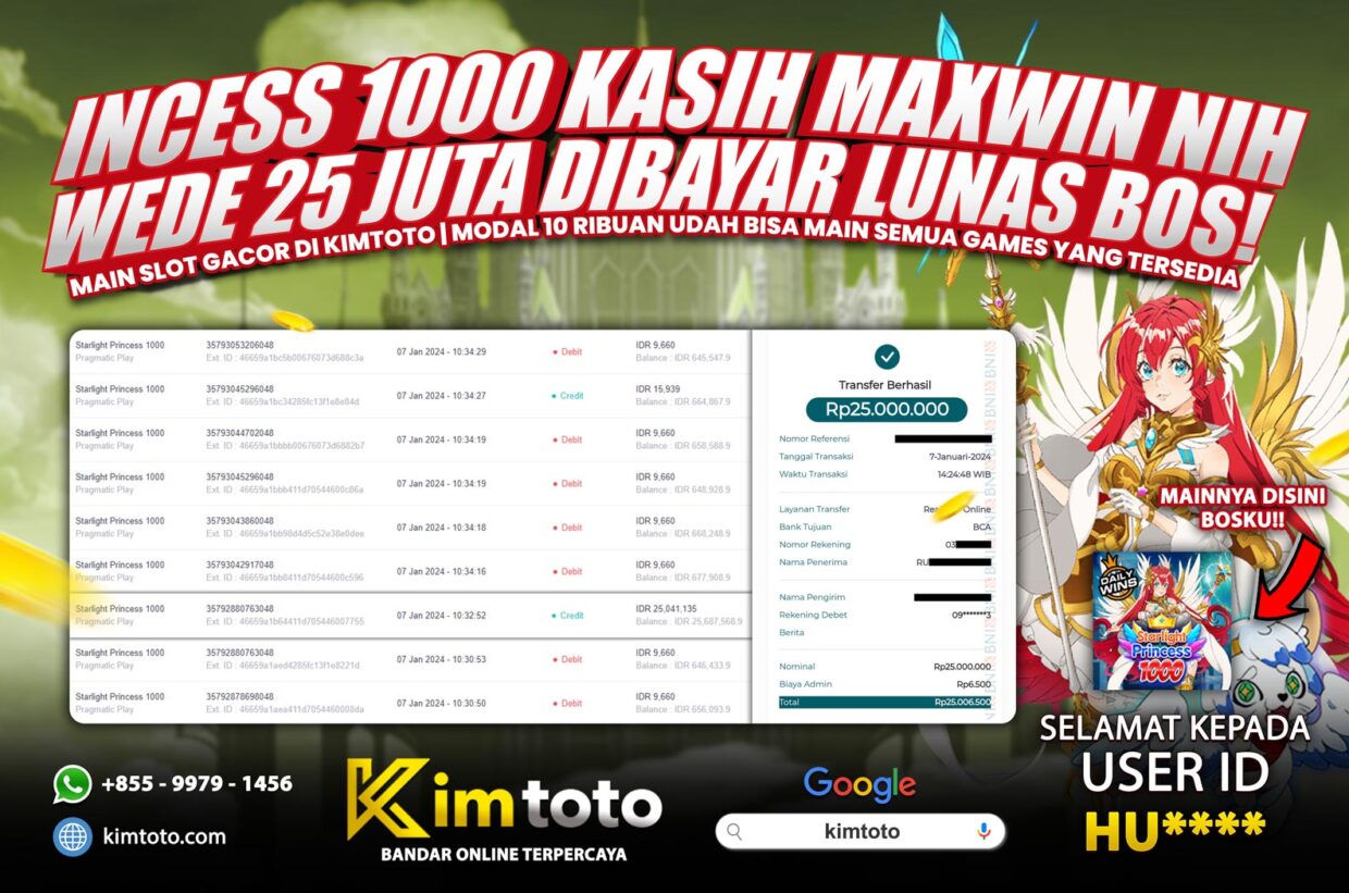 BUKTI PEMBAYARAN MEMBER JP SLOT ONLINE DI KIMTOTO USER ID HU