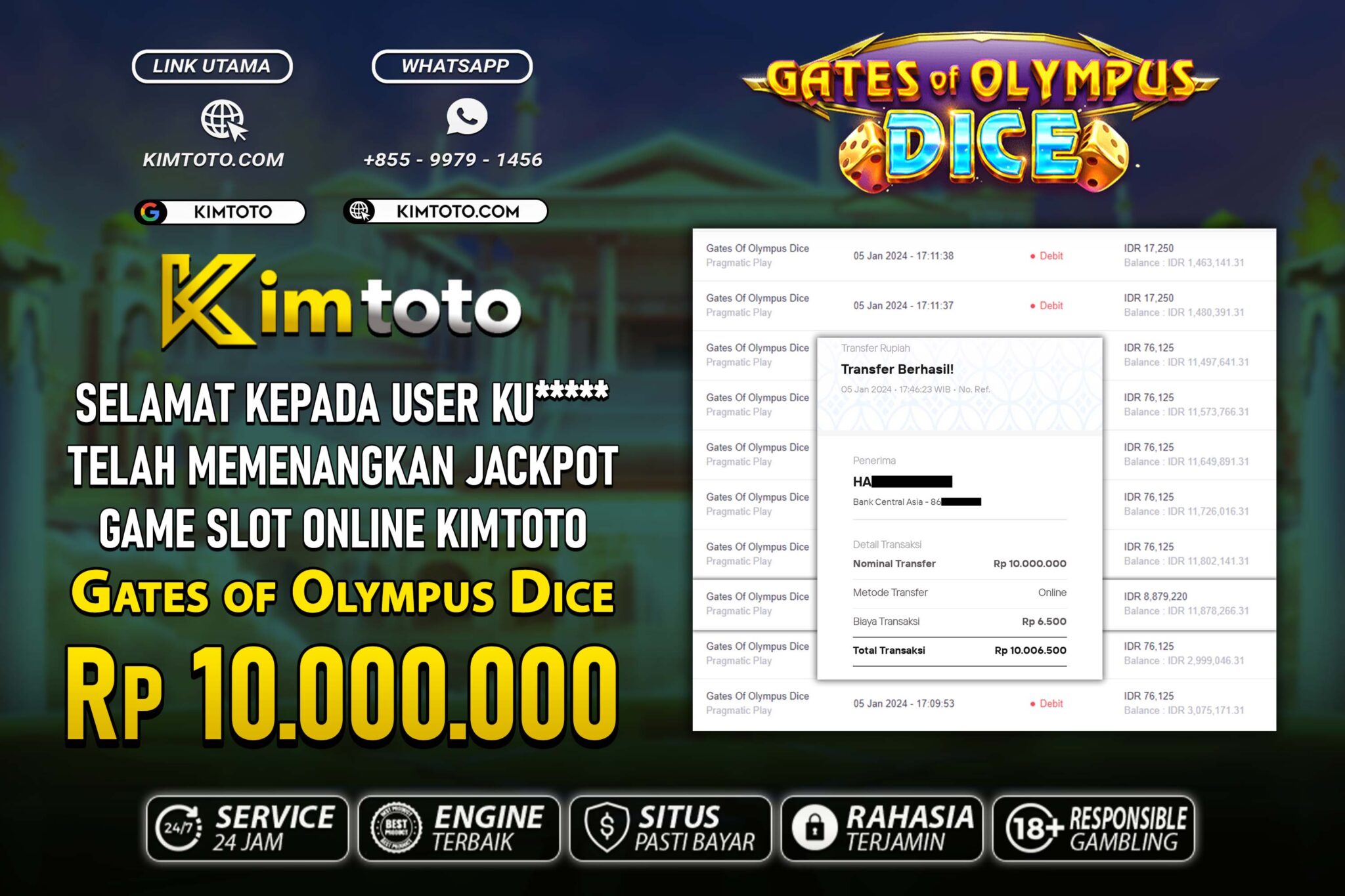 BUKTI PEMBAYARAN MEMBER JP SLOT ONLINE DI KIMTOTO USER ID KU