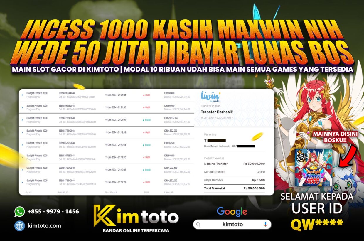 BUKTI PEMBAYARAN MEMBER JP SLOT ONLINE DI KIMTOTO USER ID QW